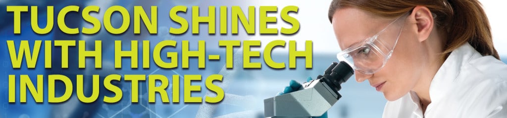 Graphic of scientist and the headline &ldquo;Tucson Shines with High-Tech Industries&rdquo;
